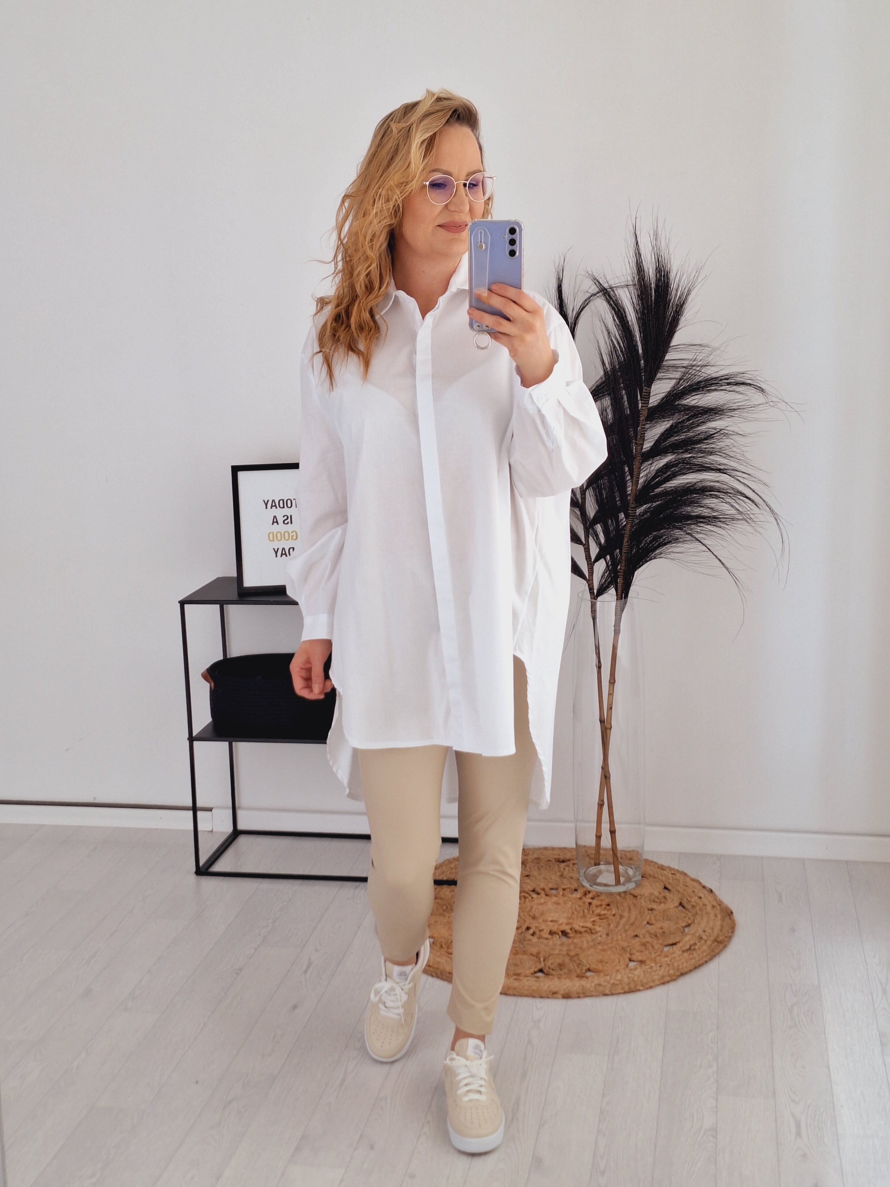 Oversize Long Bluse Weiß