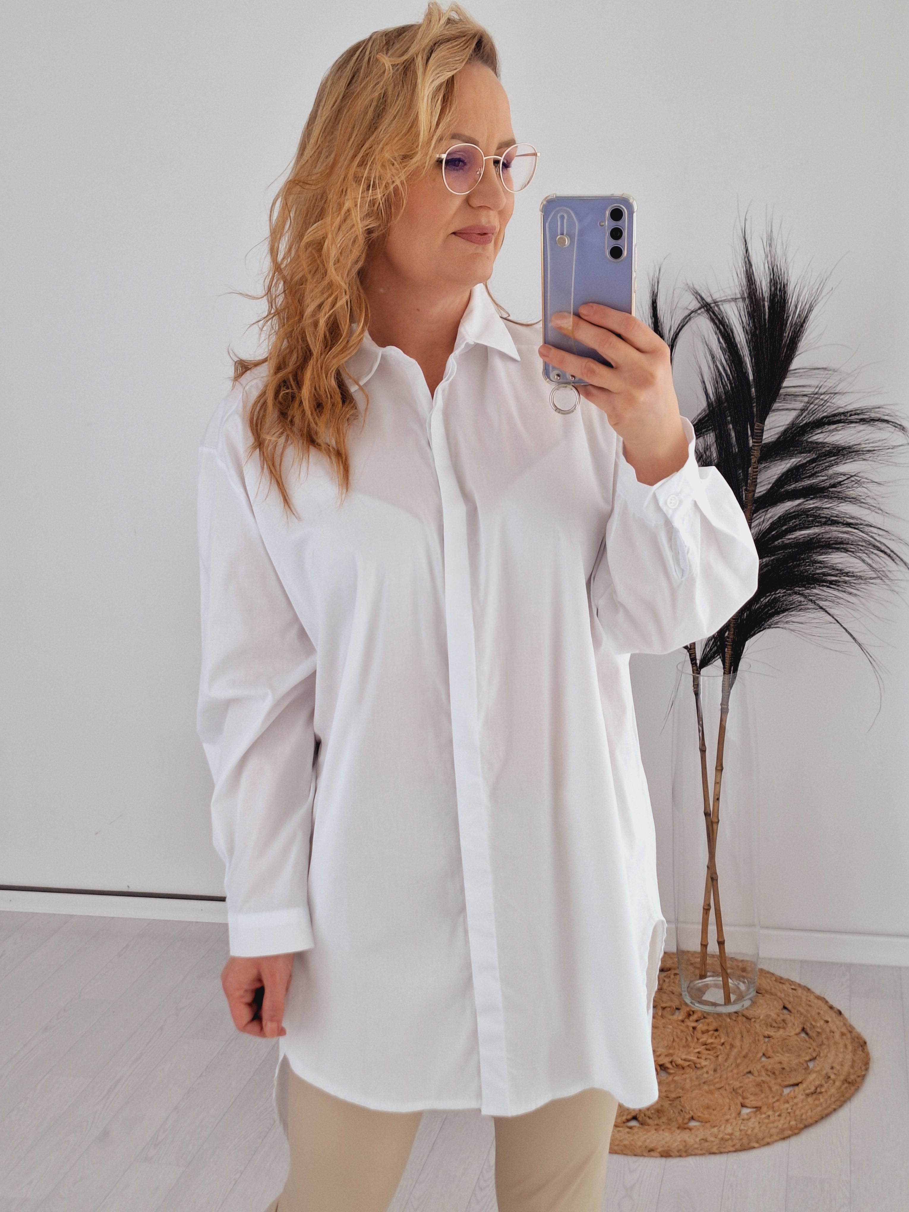 Oversize Long Bluse Weiß