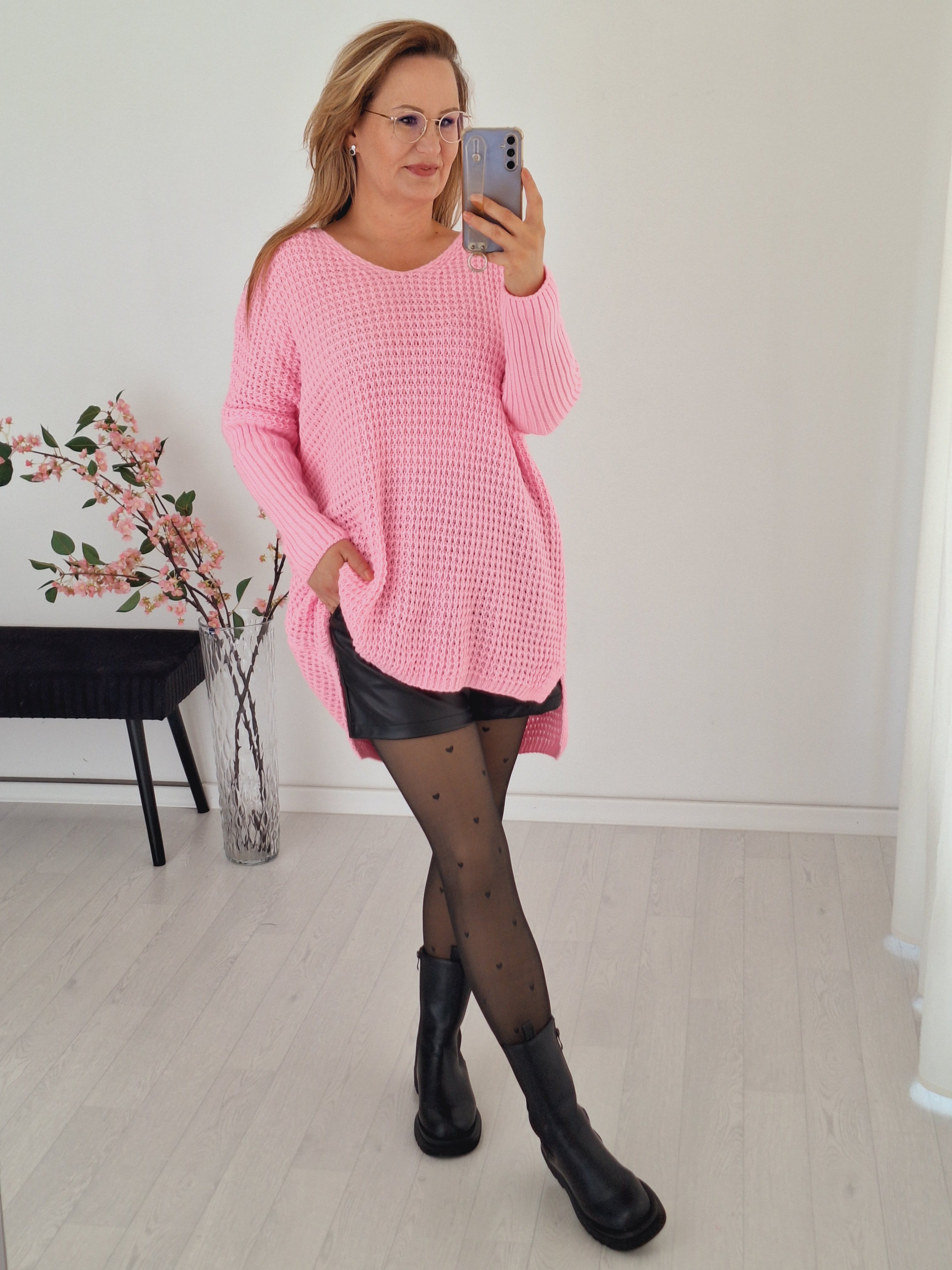 Oversize Strick Pullover Rosa