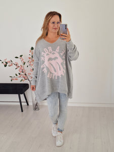 Oversize Strick Pullover Rock & Roll Grau