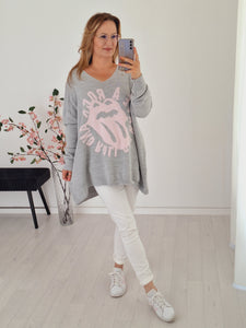 Oversize Strick Pullover Rock & Roll Grau