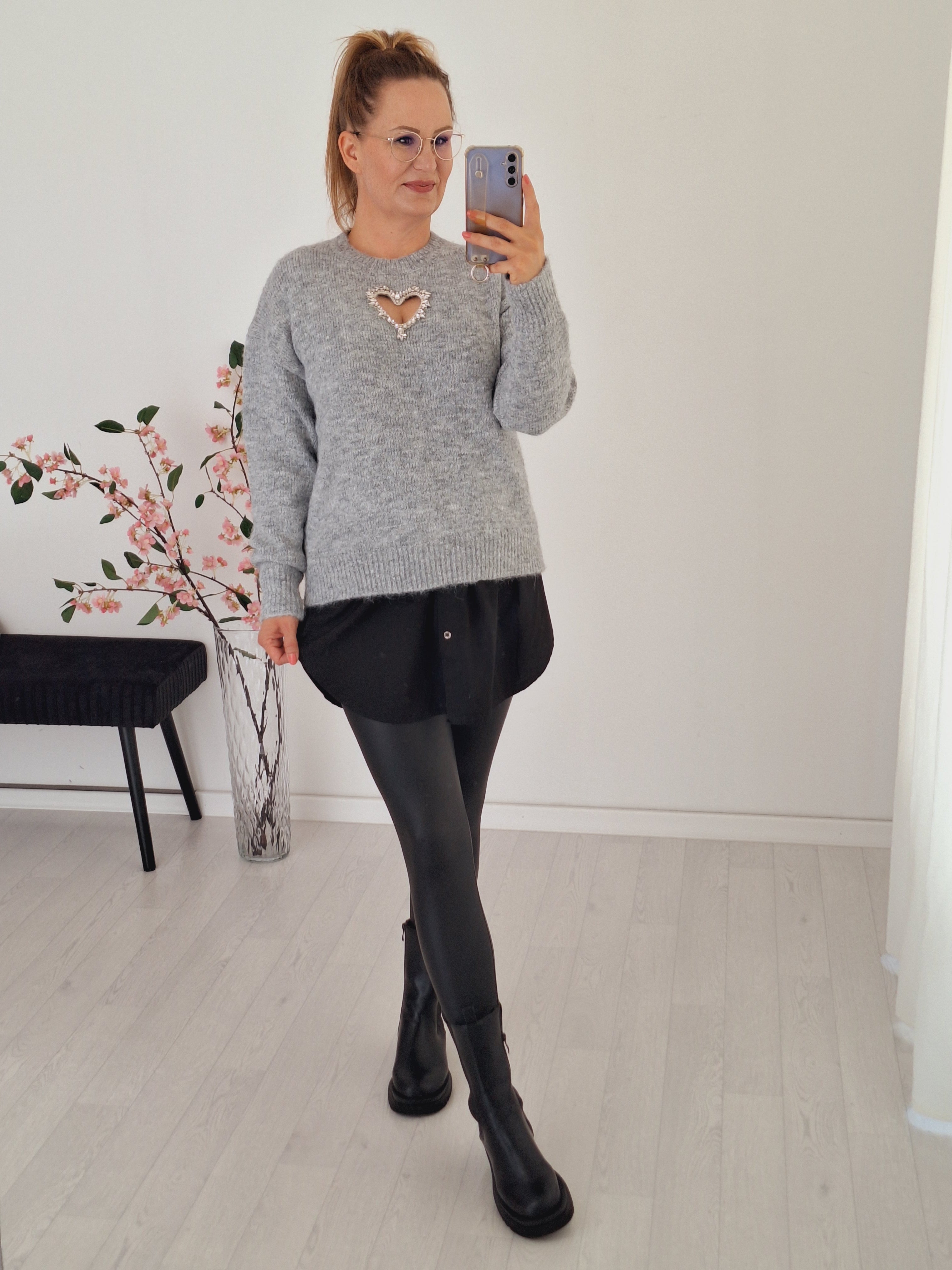 Strick Pullover Diamant Grau