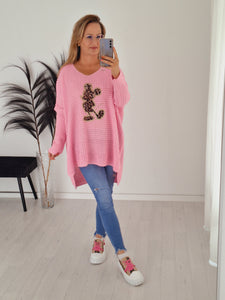 Oversize Strick Pullover Mouse Rosa