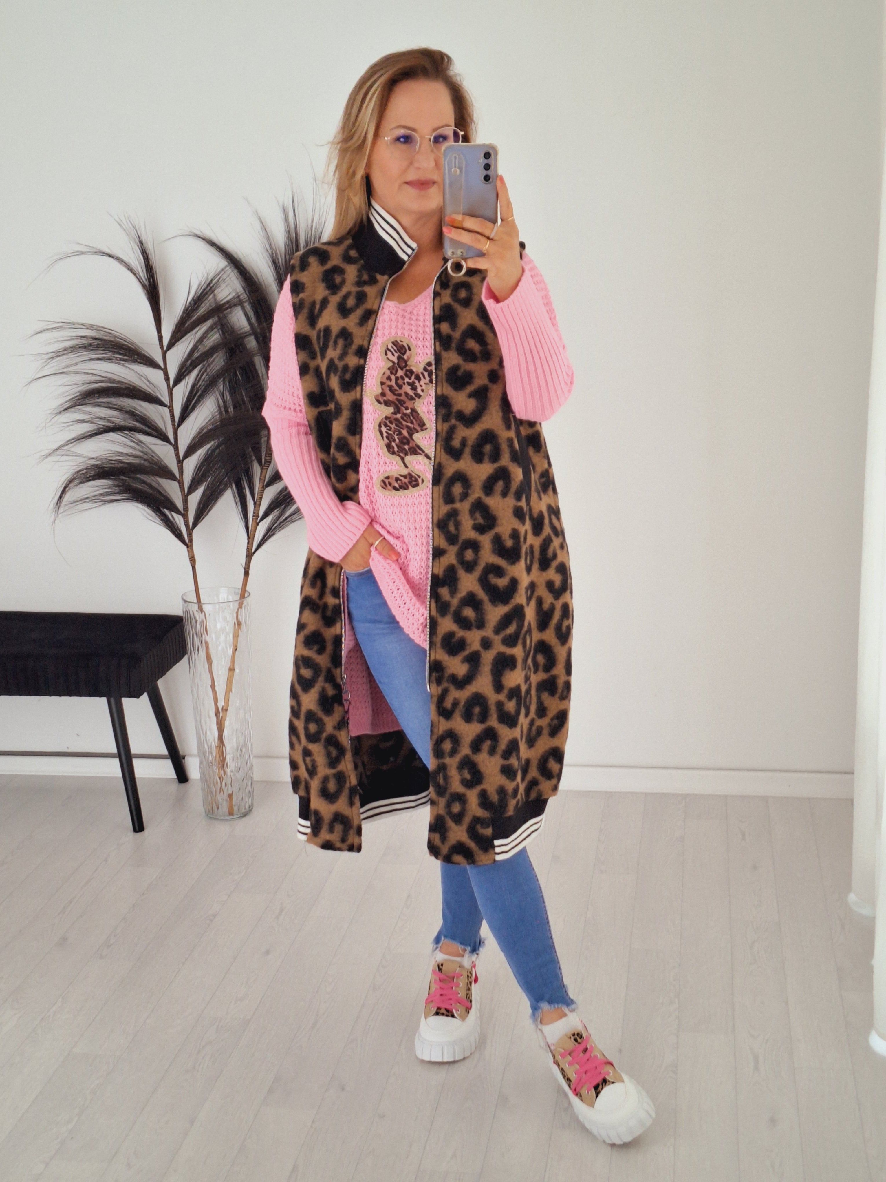 Oversize Strick Pullover Mouse Rosa