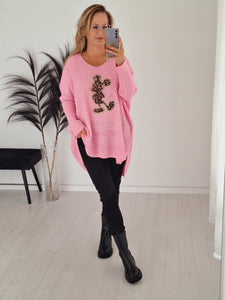 Oversize Strick Pullover Mouse Rosa