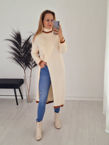 Rolkragen Pullover Kleid Eleanor Creme