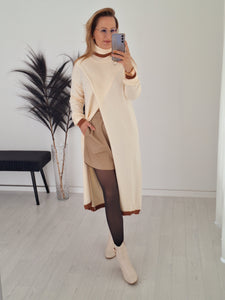 Rolkragen Pullover Kleid Eleanor Creme