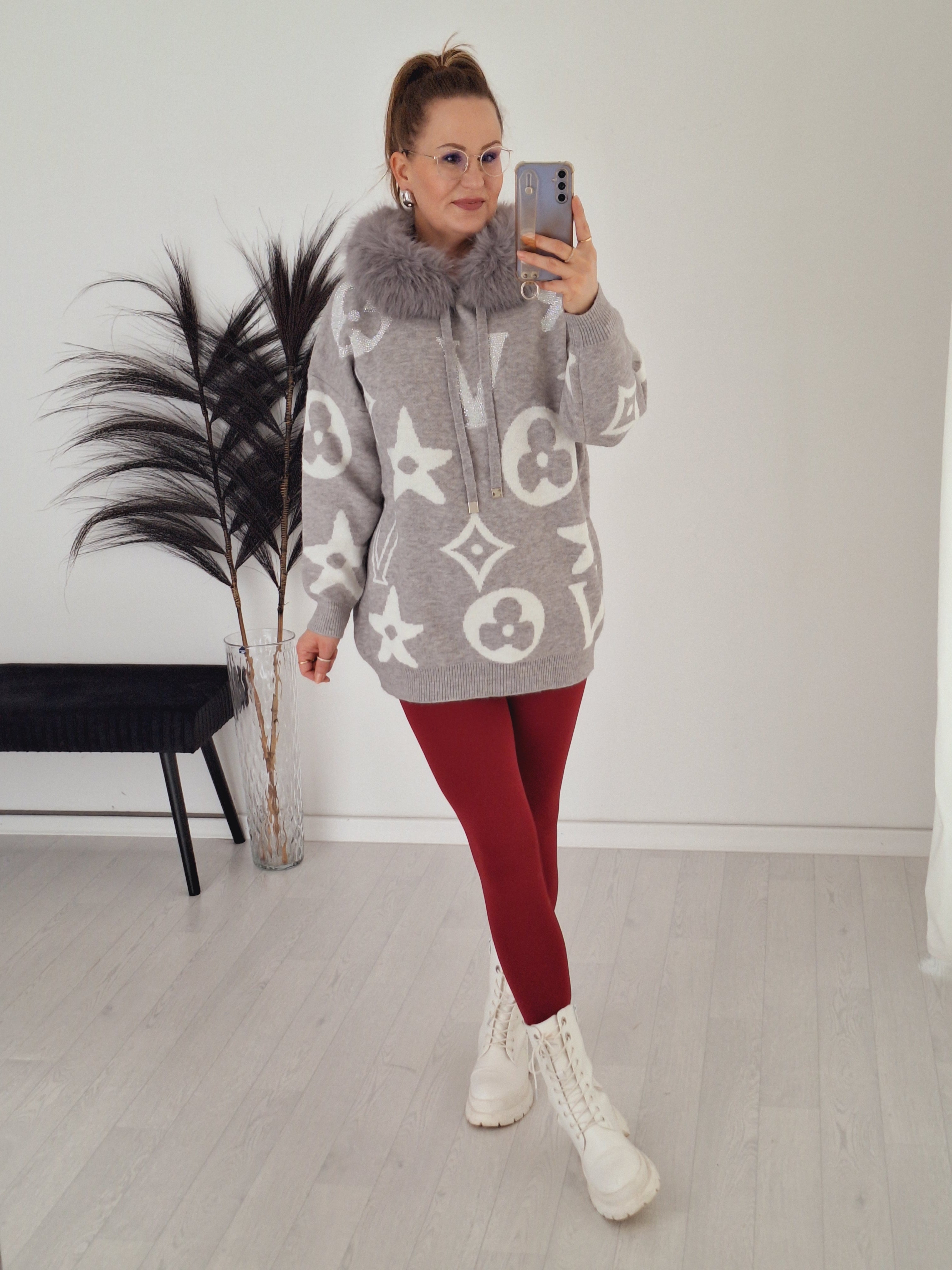 Strick Hoodie Veronika Grau