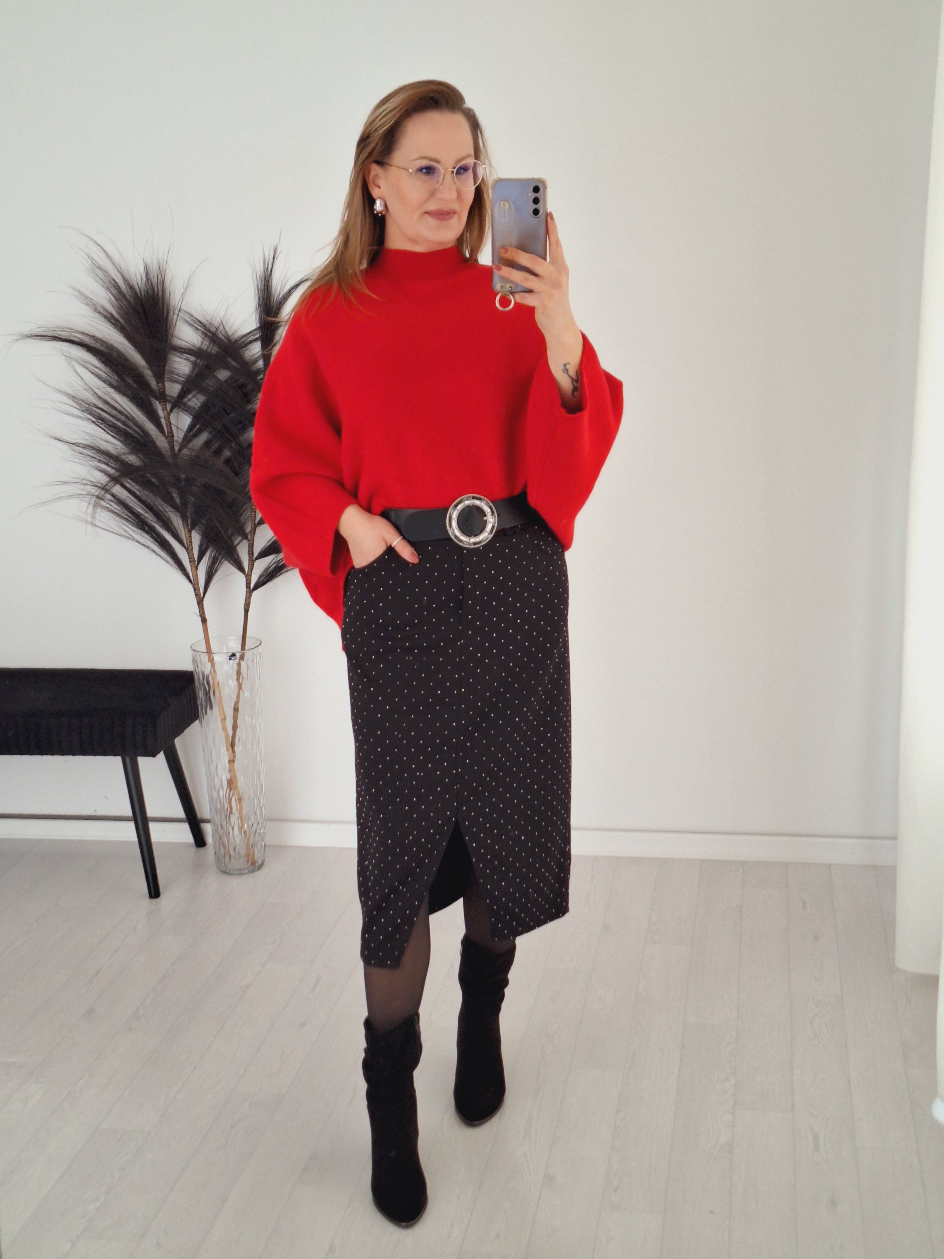 Oversize Vokuhila Strickpullover Rot