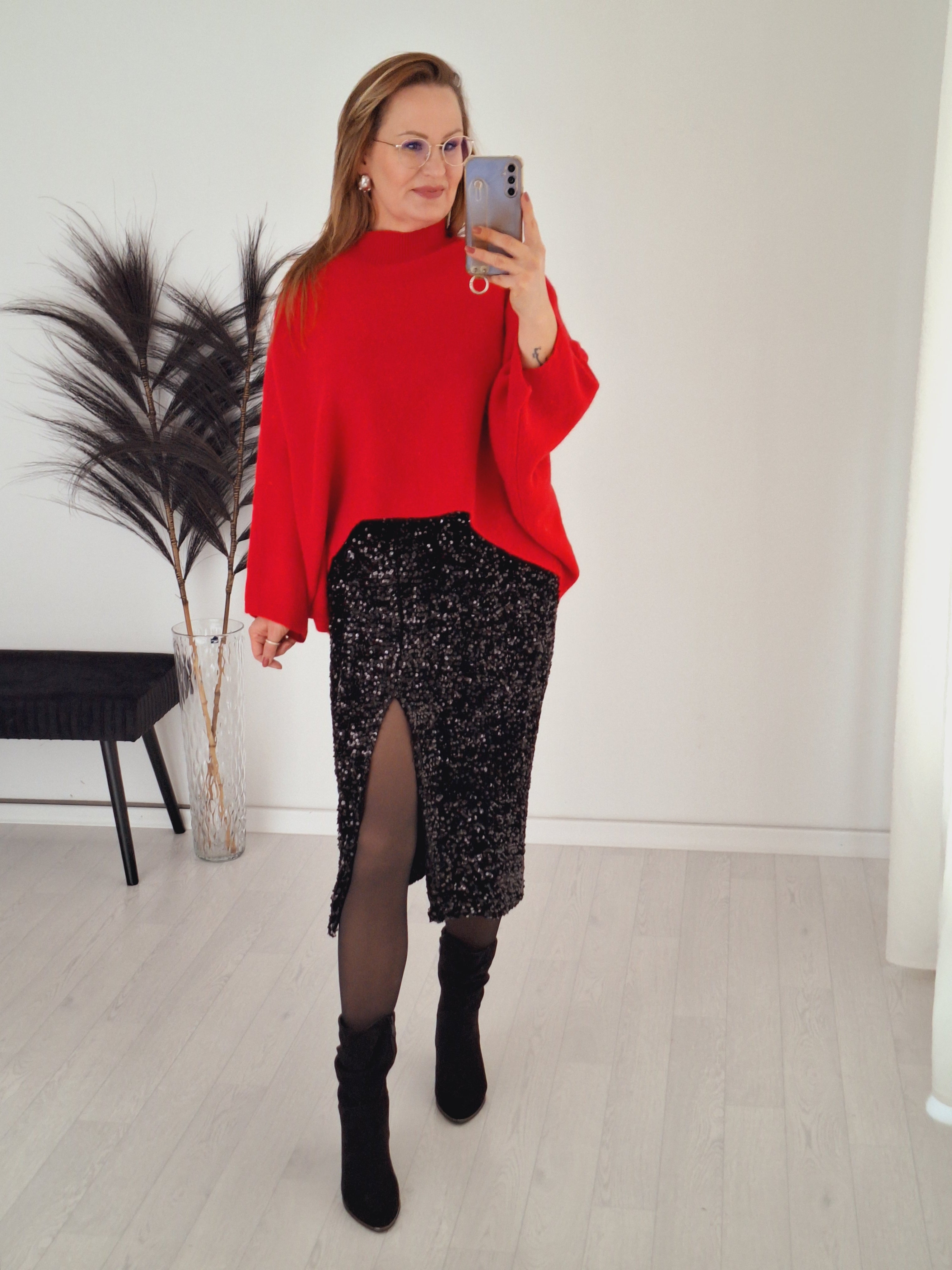 Oversize Vokuhila Strickpullover Rot