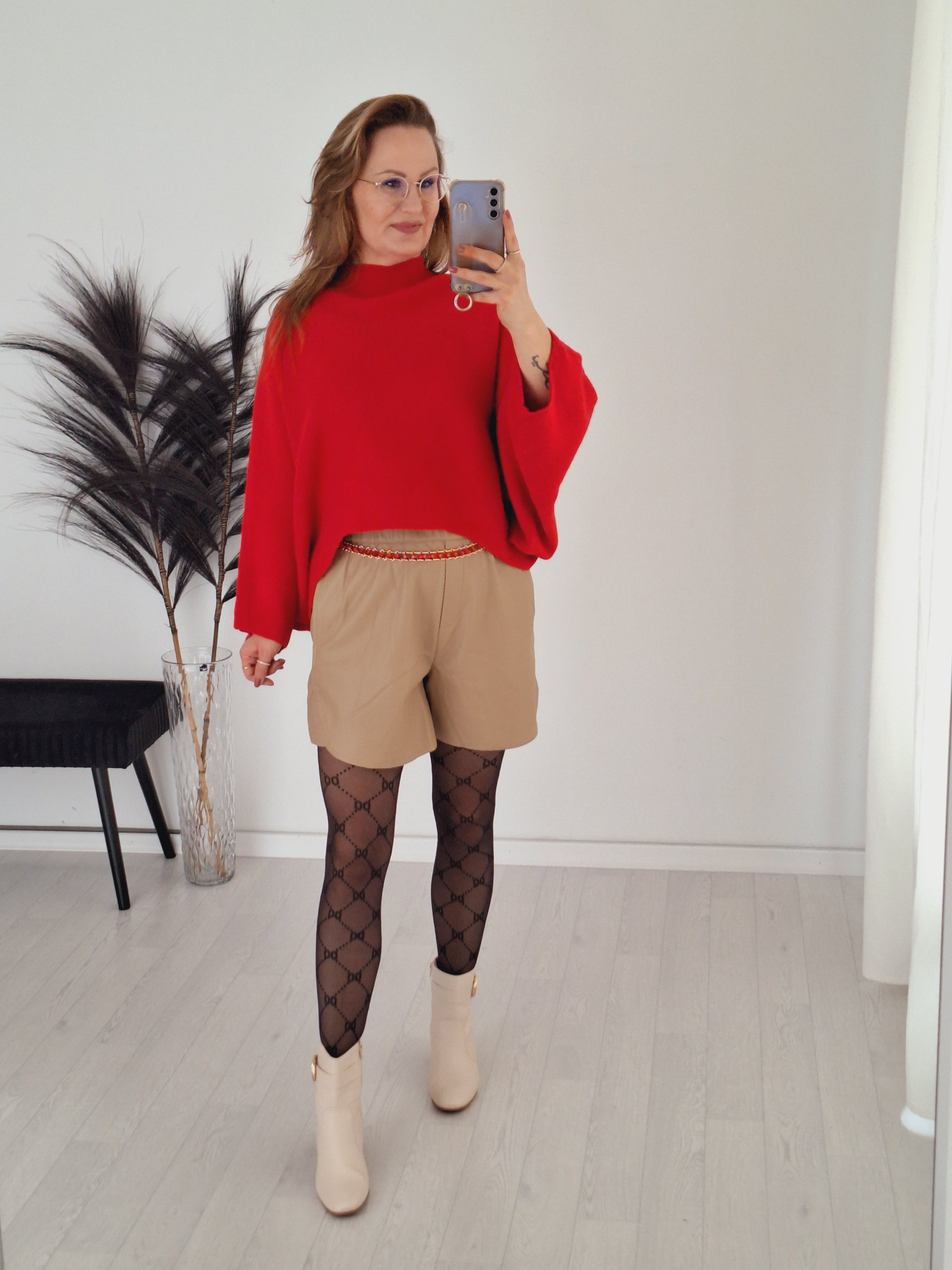 Oversize Vokuhila Strickpullover Rot