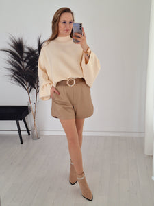 Oversize Vokuhila Strickpullover Creme