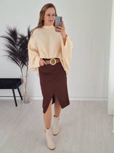 Oversize Vokuhila Strickpullover Creme