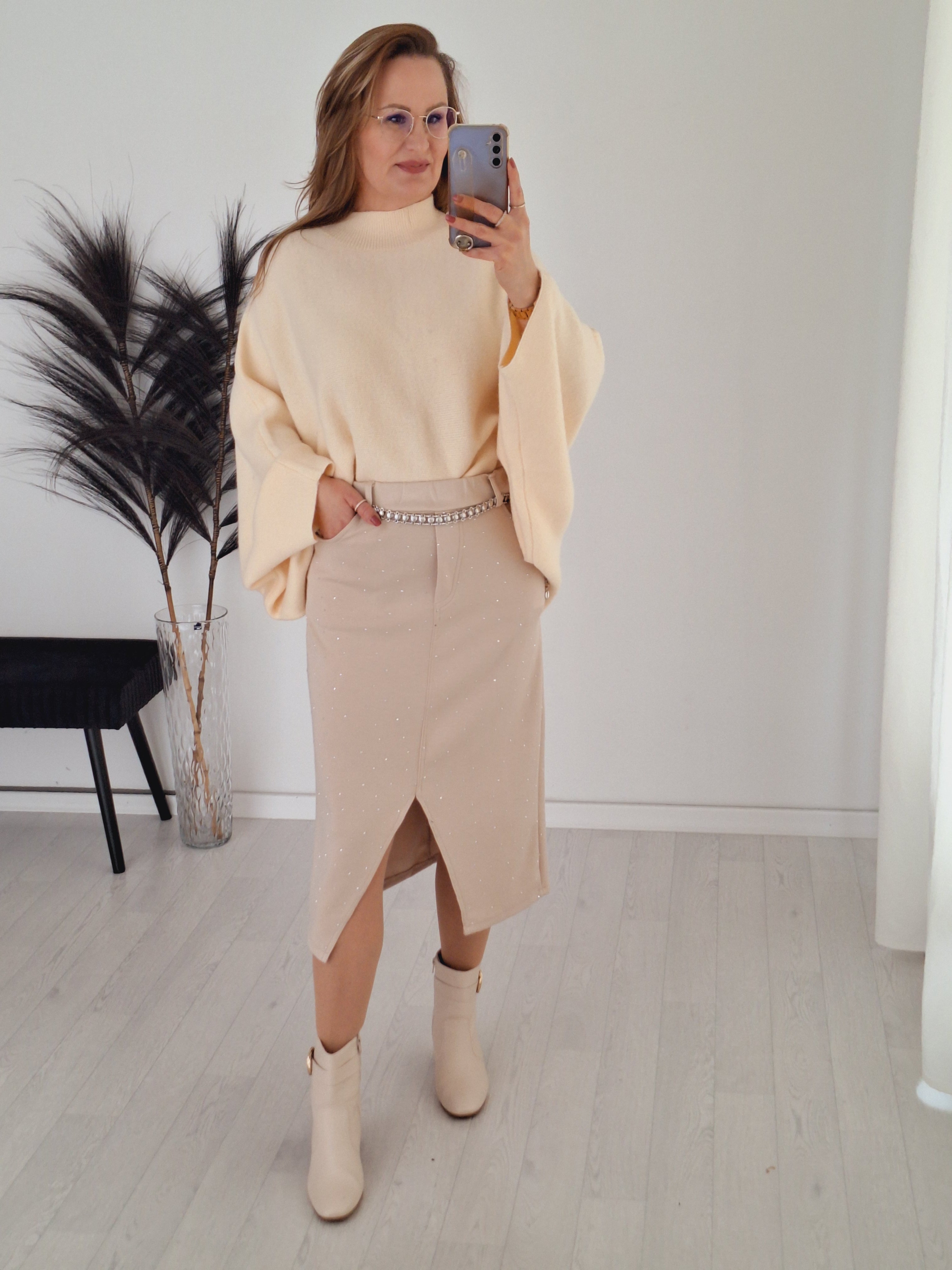 Oversize Vokuhila Strickpullover Creme