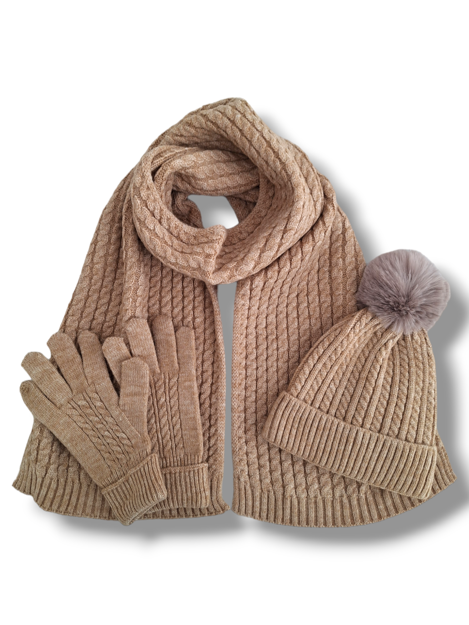 Winter Set Beige (Mütze, Schal, Handschuhe)