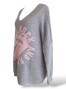 Oversize Strick Pullover Rock & Roll Grau