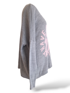 Oversize Strick Pullover Rock & Roll Grau