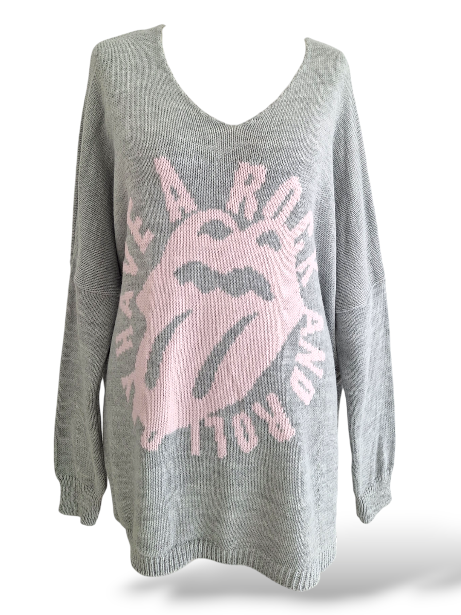 Oversize Strick Pullover Rock & Roll Grau