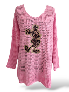 Oversize Strick Pullover Mouse Rosa