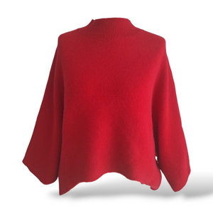 Oversize Vokuhila Strickpullover Rot