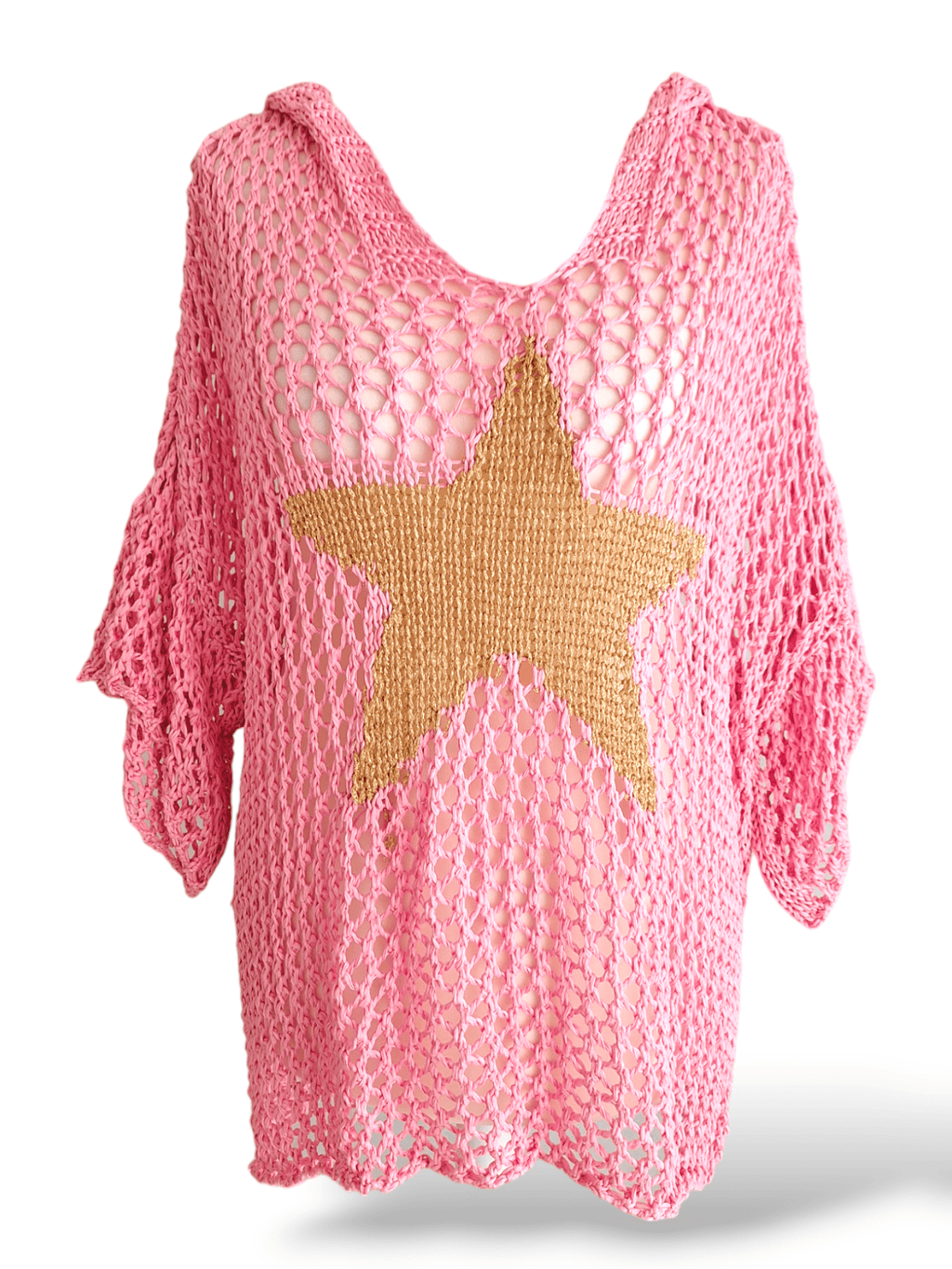 Oversize Lochstrick Hoodie Rosa - Your Style