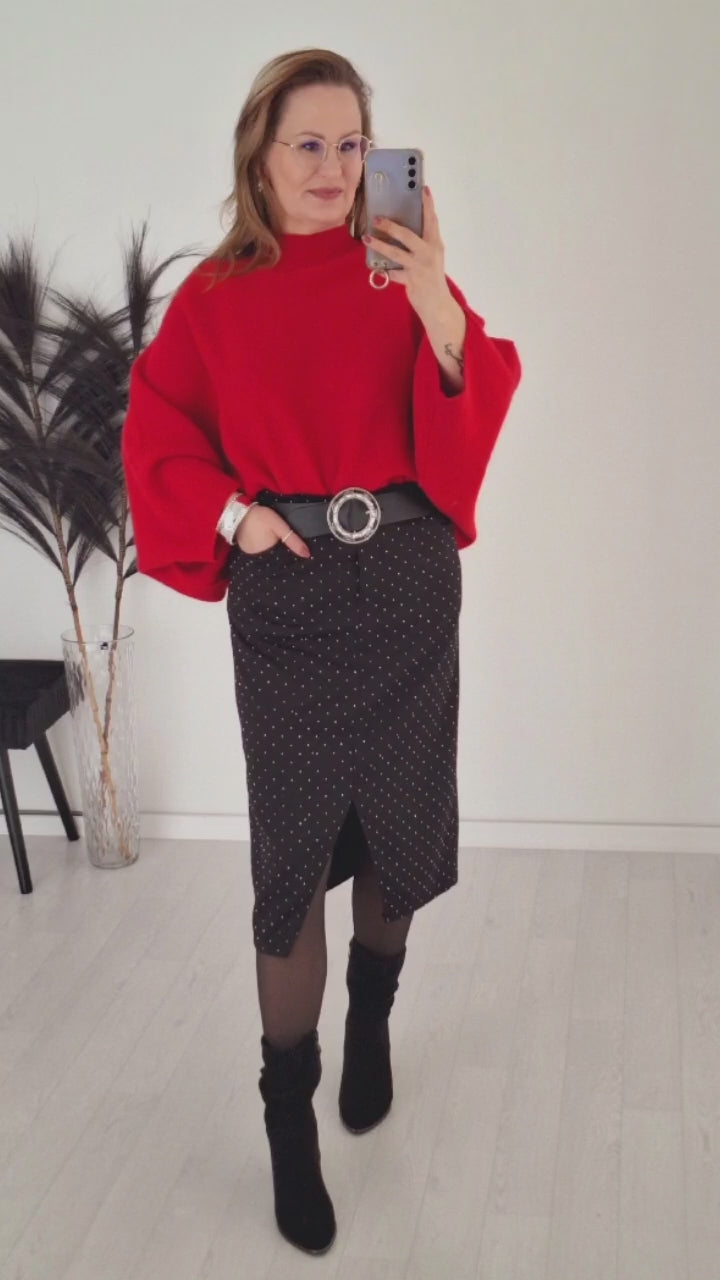 Oversize Vokuhila Strickpullover Rot