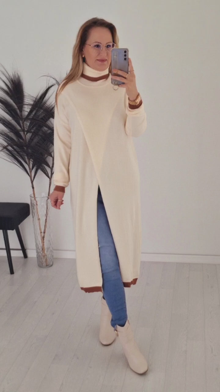 Rolkragen Pullover Kleid Eleanor Creme