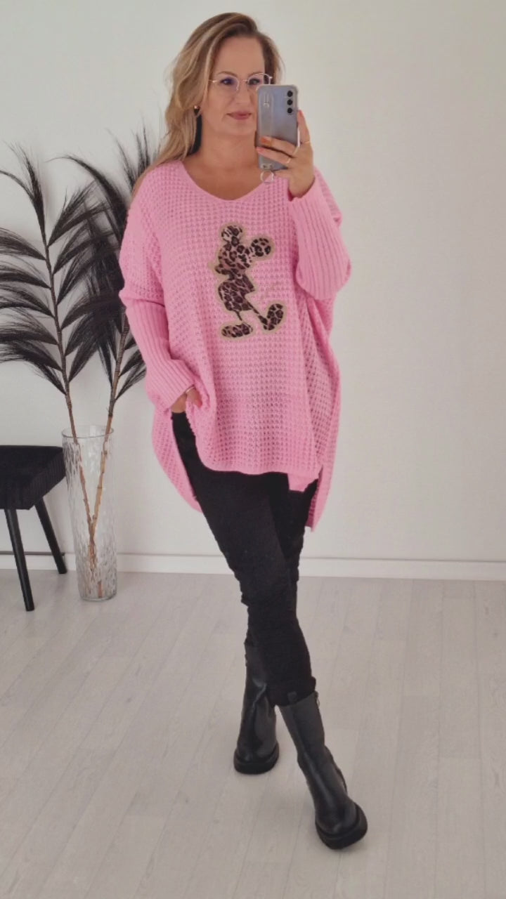 Oversize Strick Pullover Mouse Rosa