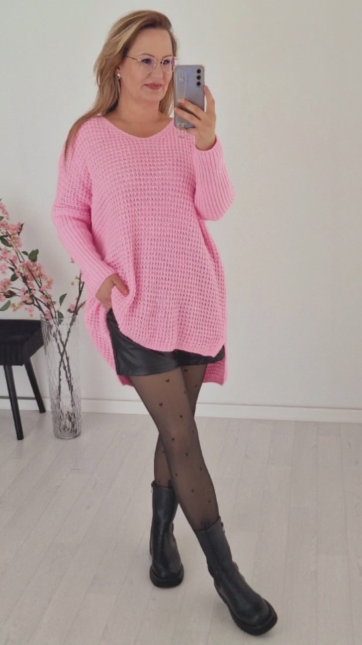 Oversize Strick Pullover Rosa